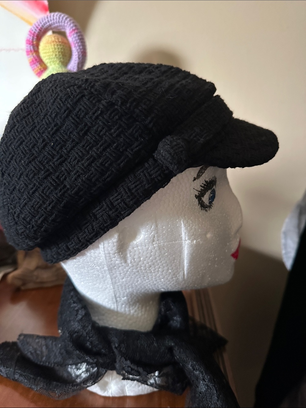 Black Textured Newsboy Cap